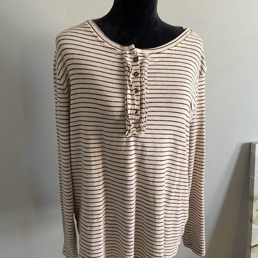 Tan and White Relaxed Button Down Shirt